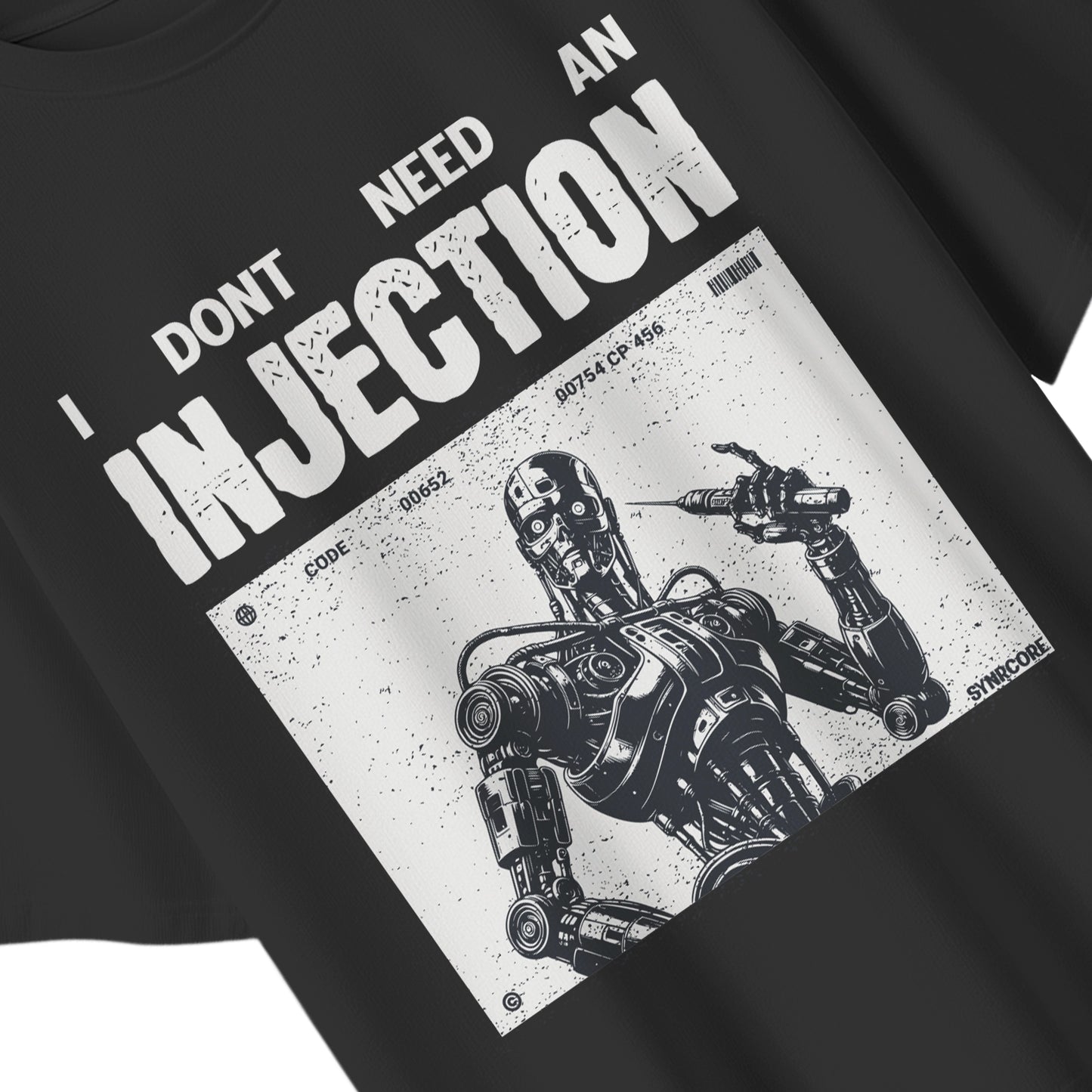 No Injection cyberpunk tshirt oversized tshirt, front view close-up on white background