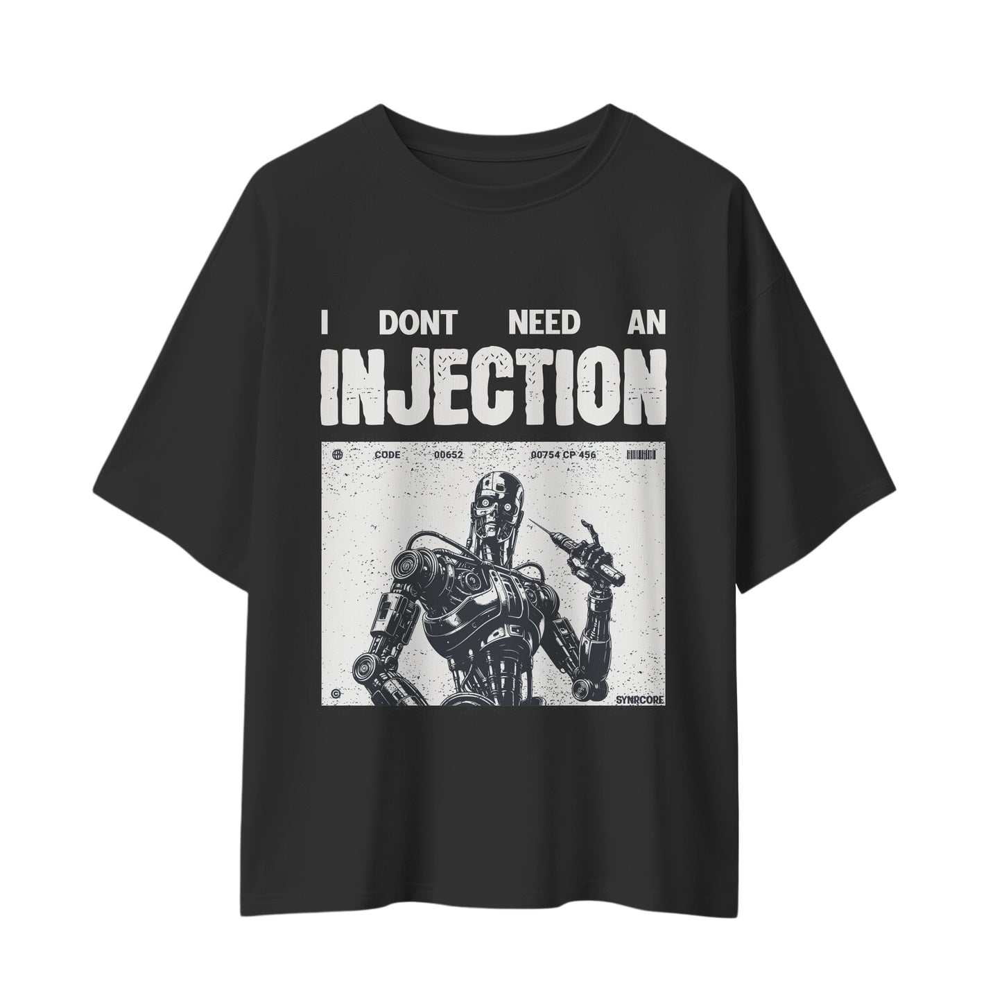 No Injection cyberpunk tshirt oversized tshirt, front view on white background
