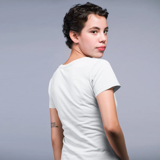 Devil Boy Anime Wholesale Tee Shirts Bulk T-shirt, back view on female model