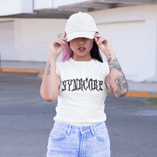 The Undead King Goth Wholesale Tee Shirts Bulk T-shirt, front view on female model