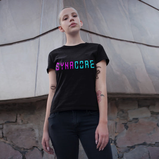 Fight the System Cyberpunk Wholesale Tee Shirts Bulk T-shirt, front view on female model