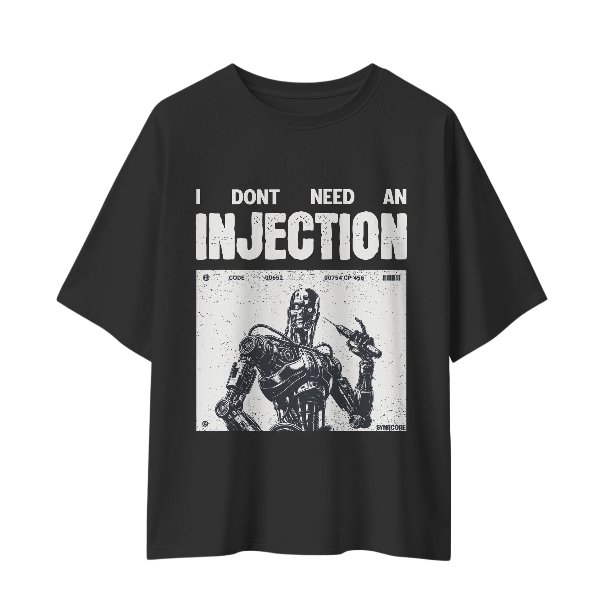 No Injection cyberpunk tshirt oversized tshirt, front view on white background