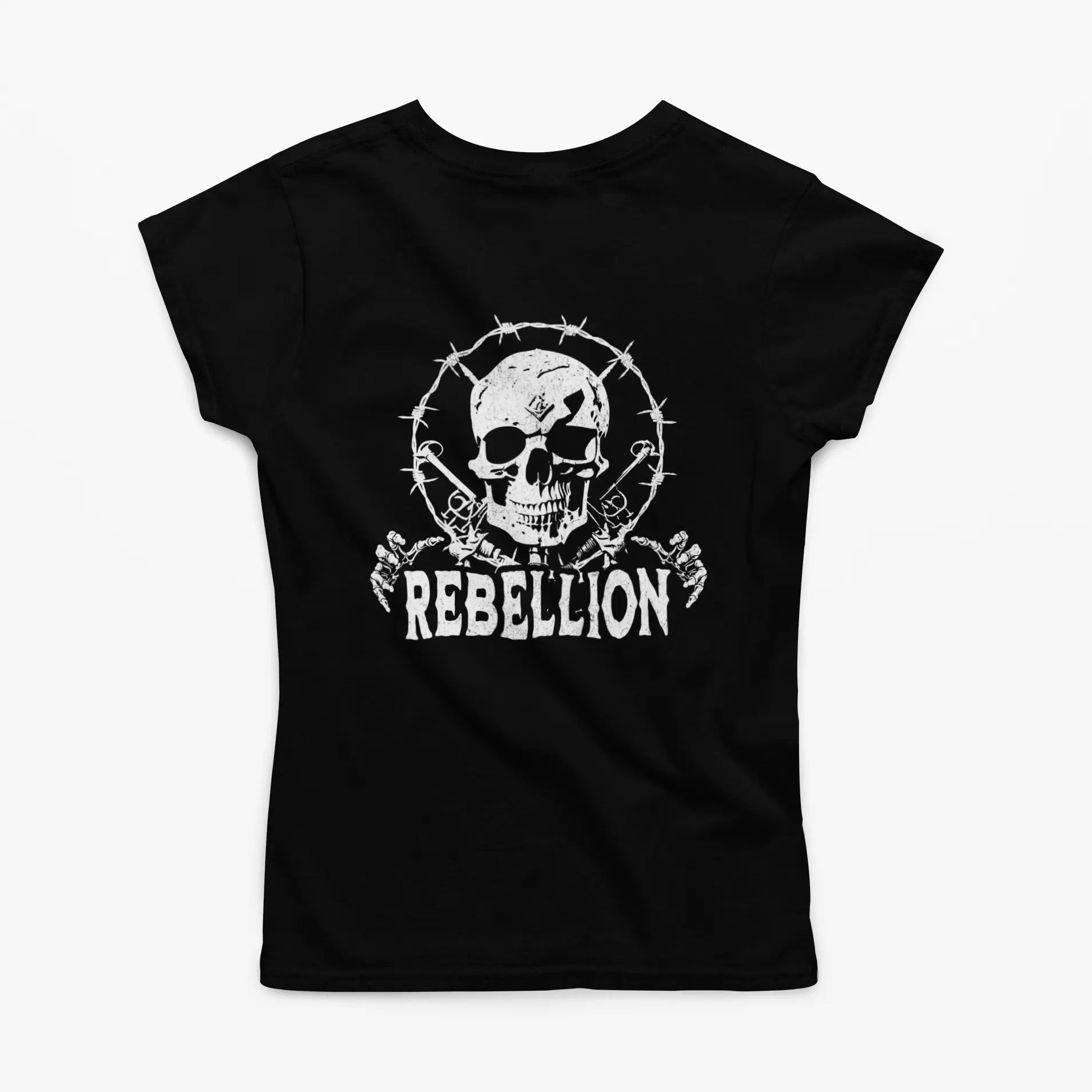 Rebellion Goth Wholesale Tee Shirts Bulk T-shirt, back view on white background