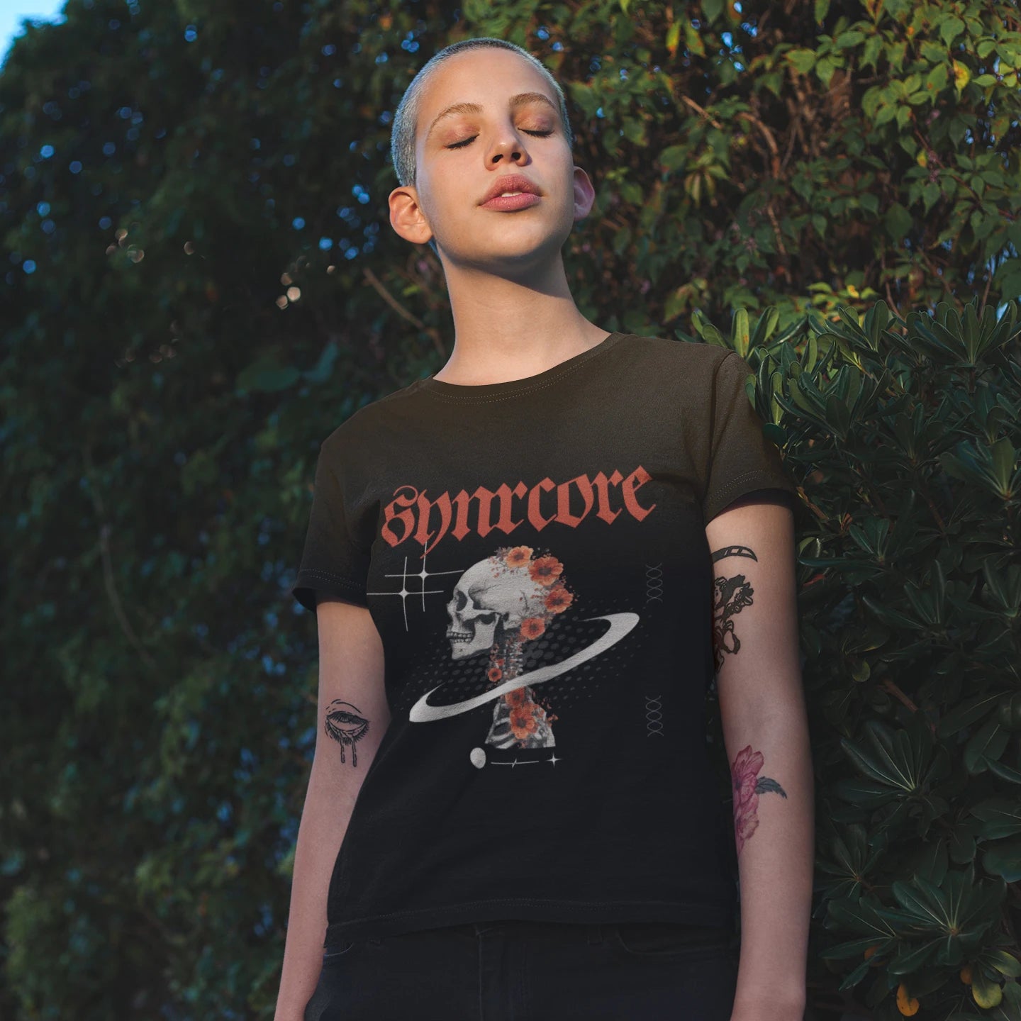 Timeless Goth Wholesale Tee Shirts Bulk T-shirt, front view on female model