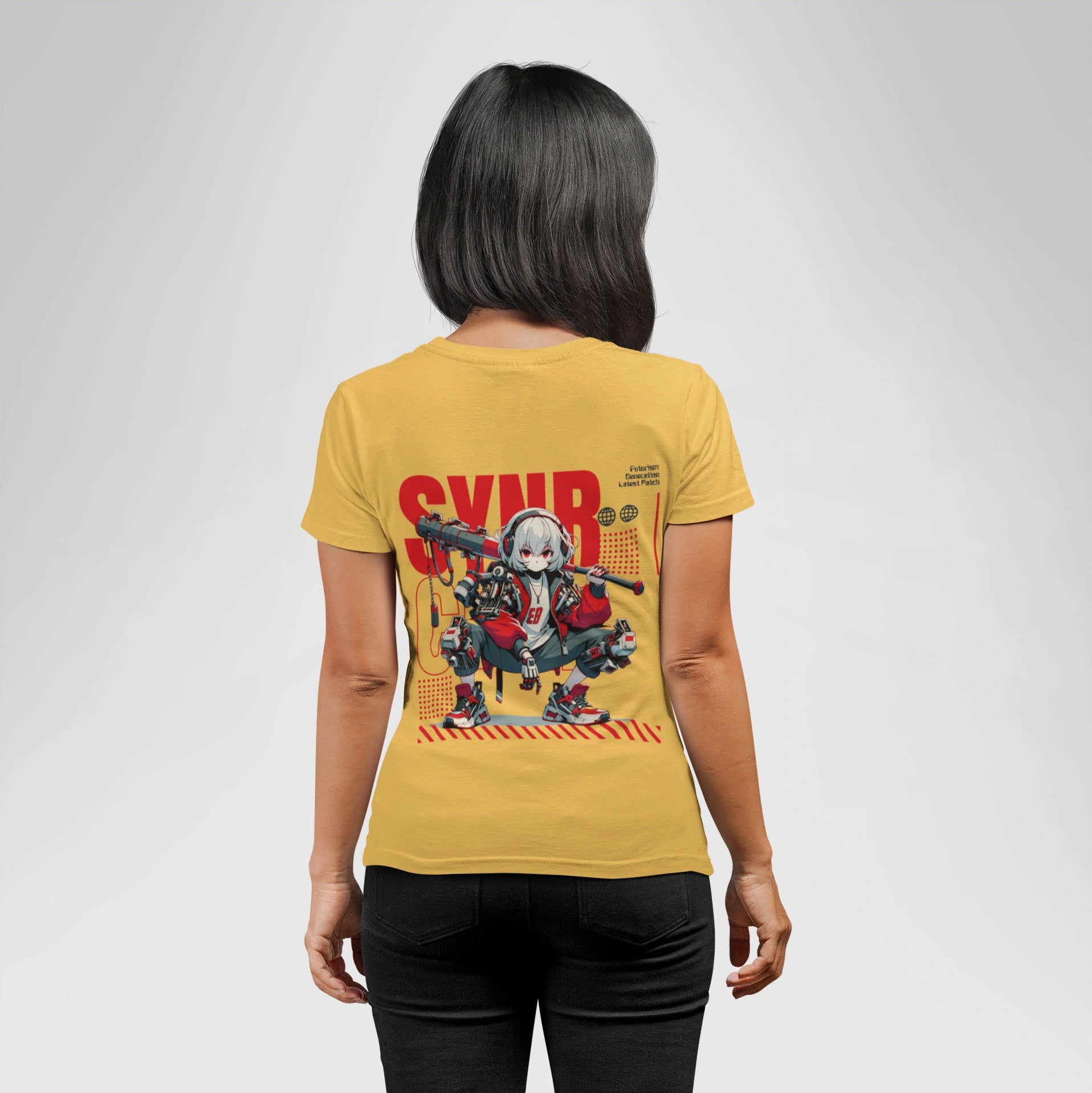 Bad Girl Anime Wholesale Tee Shirts Bulk T-shirt, back view on female model
