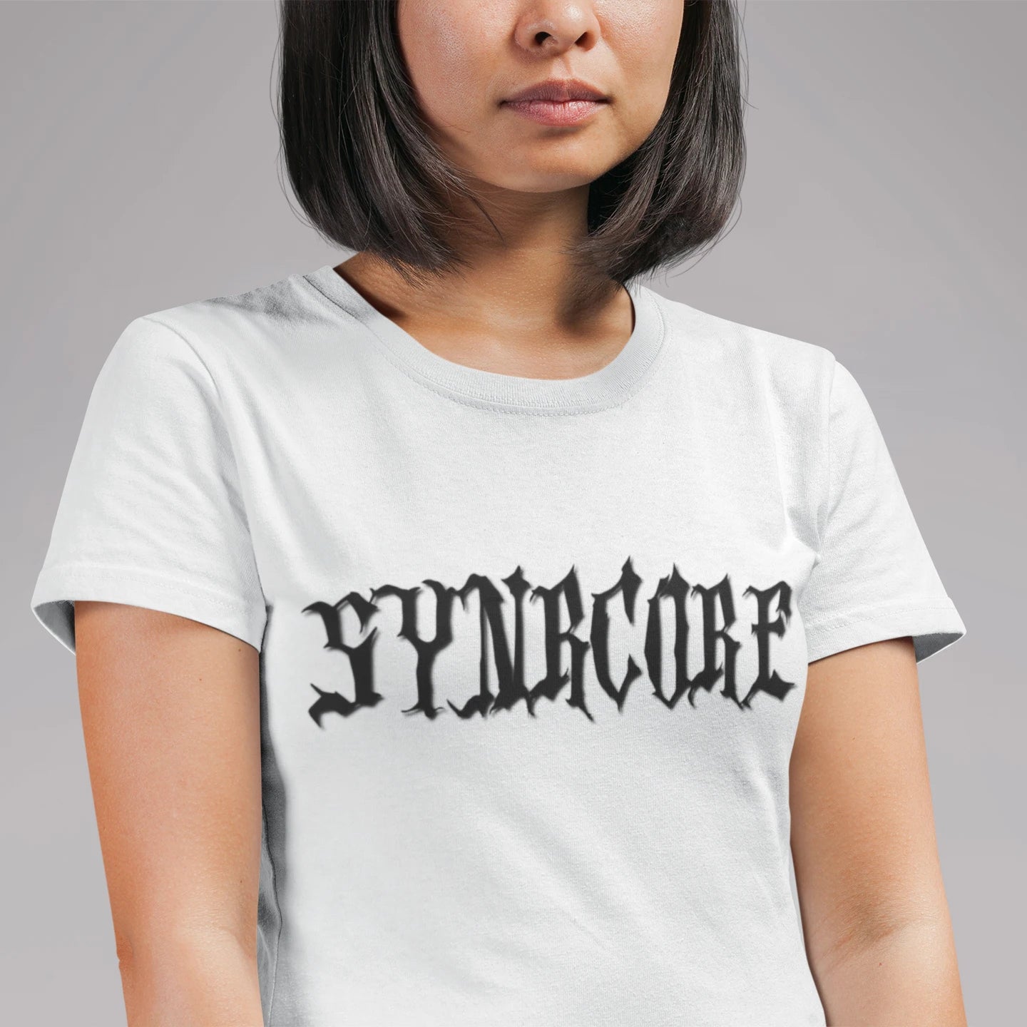 The Undead King Goth Wholesale Tee Shirts Bulk T-shirt, front view on female model