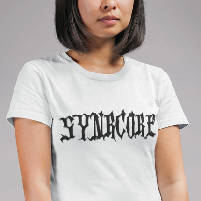 The Undead King Goth Wholesale Tee Shirts Bulk T-shirt, front view on female model