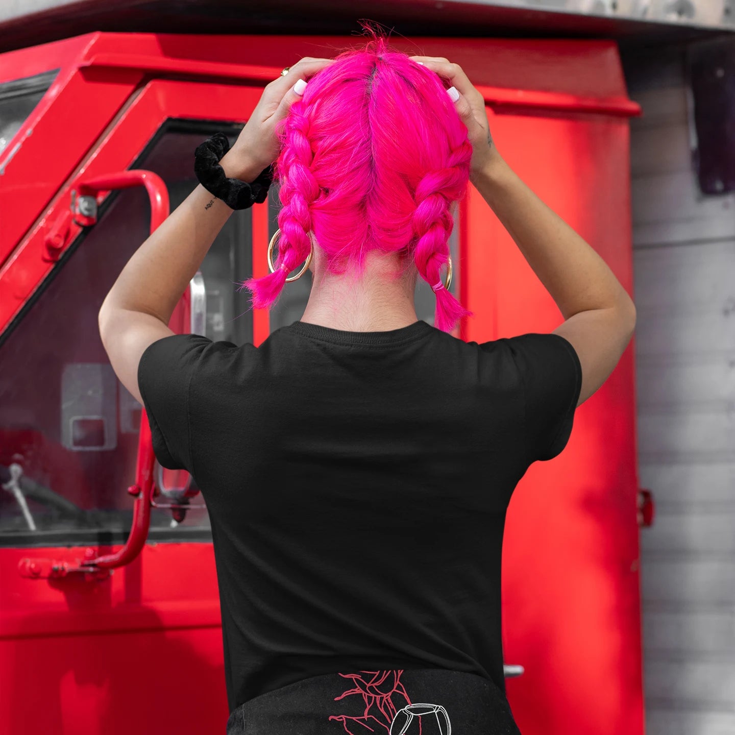 Cyber Goth Wholesale Tee Shirts Bulk T-shirt, back view on female model