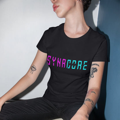 Fight the System Cyberpunk Wholesale Tee Shirts Bulk T-shirt, front view on female model